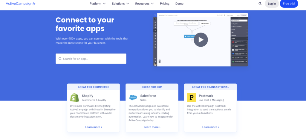 ActiveCampaign vs Mailchimp: activecampaign integrations